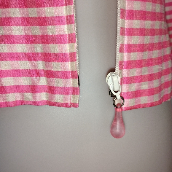 PINK GINGHAM RAW SILK CROP JACKET - Picture 11 of 12